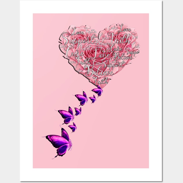 Inspirational Rose Heart & Support Butterflies Wall Art by tamdevo1